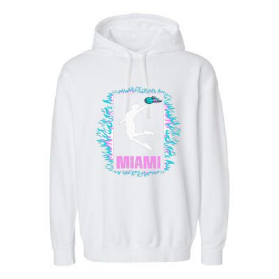 Miami City Retro Vintage Hoops On Fire 305 Baller Southbeach Garment-Dyed Fleece Hoodie