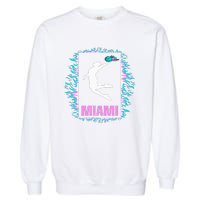 Miami City Retro Vintage Hoops On Fire 305 Baller Southbeach Garment-Dyed Sweatshirt