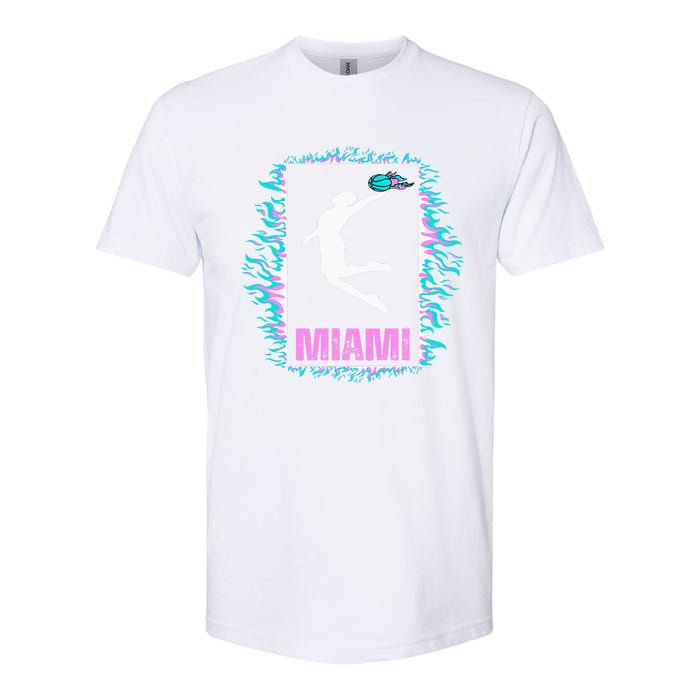 Miami City Retro Vintage Hoops On Fire 305 Baller Southbeach Softstyle CVC T-Shirt