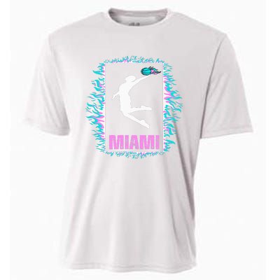 Miami City Retro Vintage Hoops On Fire 305 Baller Southbeach Cooling Performance Crew T-Shirt