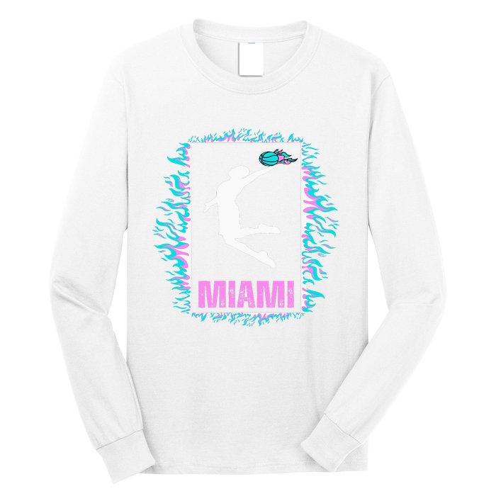 Miami City Retro Vintage Hoops On Fire 305 Baller Southbeach Long Sleeve Shirt