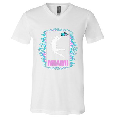 Miami City Retro Vintage Hoops On Fire 305 Baller Southbeach V-Neck T-Shirt