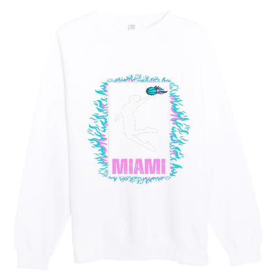 Miami City Retro Vintage Hoops On Fire 305 Baller Southbeach Premium Crewneck Sweatshirt