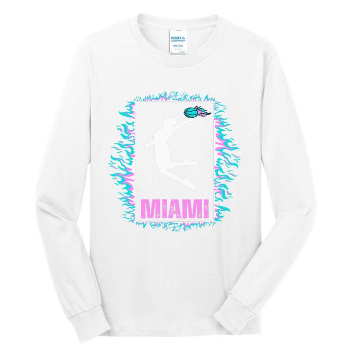 Miami City Retro Vintage Hoops On Fire 305 Baller Southbeach Tall Long Sleeve T-Shirt