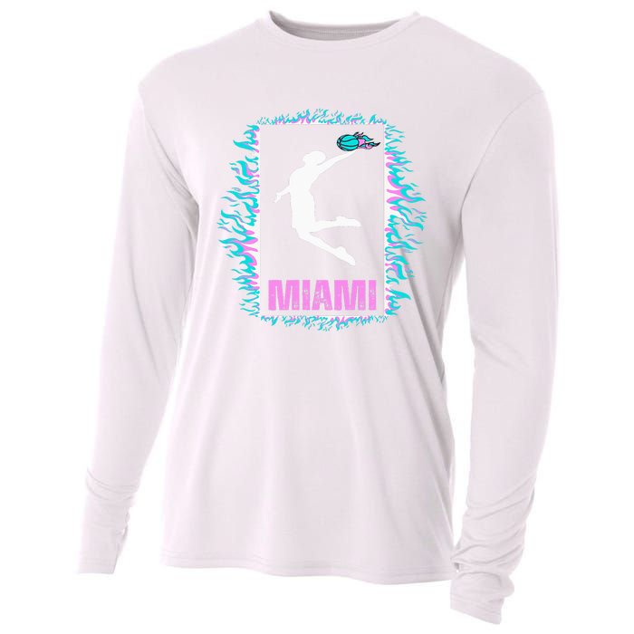 Miami City Retro Vintage Hoops On Fire 305 Baller Southbeach Cooling Performance Long Sleeve Crew