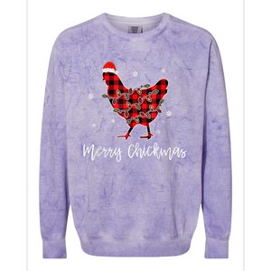 Merry Chickmas Red Plaid Pajama Chicken Santa Hat Chritsmas Cute Gift Colorblast Crewneck Sweatshirt