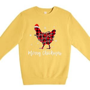 Merry Chickmas Red Plaid Pajama Chicken Santa Hat Chritsmas Cute Gift Premium Crewneck Sweatshirt