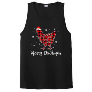 Merry Chickmas Red Plaid Pajama Chicken Santa Hat Chritsmas Cute Gift PosiCharge Competitor Tank