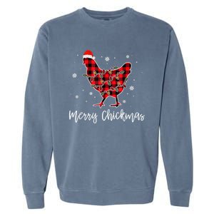 Merry Chickmas Red Plaid Pajama Chicken Santa Hat Chritsmas Cute Gift Garment-Dyed Sweatshirt