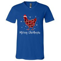 Merry Chickmas Red Plaid Pajama Chicken Santa Hat Chritsmas Cute Gift V-Neck T-Shirt