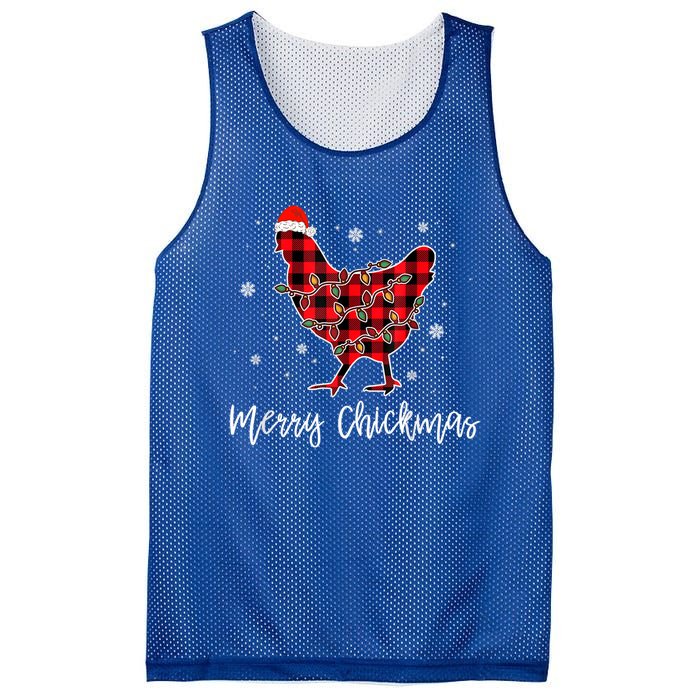 Merry Chickmas Red Plaid Pajama Chicken Santa Hat Chritsmas Cute Gift Mesh Reversible Basketball Jersey Tank