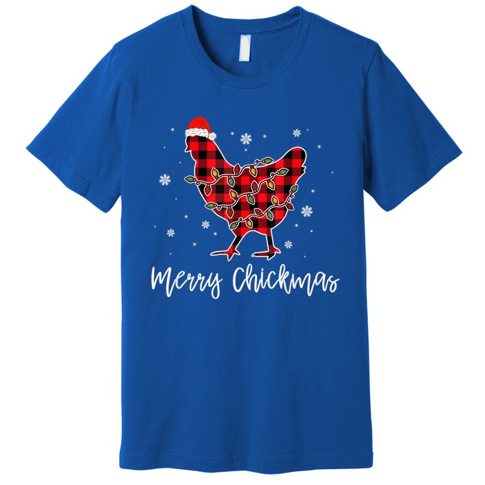 Merry Chickmas Red Plaid Pajama Chicken Santa Hat Chritsmas Cute Gift Premium T-Shirt