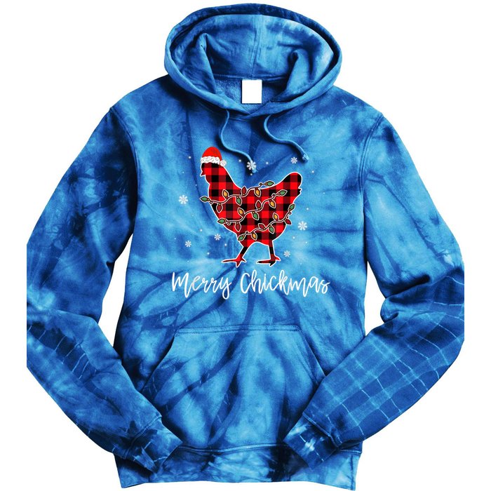 Merry Chickmas Red Plaid Pajama Chicken Santa Hat Chritsmas Cute Gift Tie Dye Hoodie