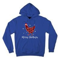 Merry Chickmas Red Plaid Pajama Chicken Santa Hat Chritsmas Cute Gift Tall Hoodie