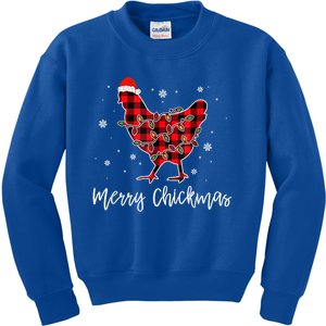 Merry Chickmas Red Plaid Pajama Chicken Santa Hat Chritsmas Cute Gift Kids Sweatshirt