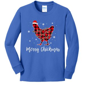 Merry Chickmas Red Plaid Pajama Chicken Santa Hat Chritsmas Cute Gift Kids Long Sleeve Shirt