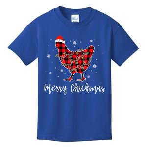 Merry Chickmas Red Plaid Pajama Chicken Santa Hat Chritsmas Cute Gift Kids T-Shirt