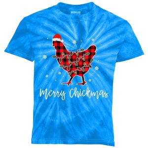 Merry Chickmas Red Plaid Pajama Chicken Santa Hat Chritsmas Cute Gift Kids Tie-Dye T-Shirt