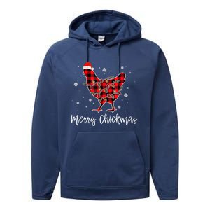 Merry Chickmas Red Plaid Pajama Chicken Santa Hat Chritsmas Cute Gift Performance Fleece Hoodie