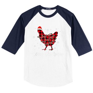 Merry Chickmas Red Plaid Pajama Chicken Santa Hat Chritsmas Cute Gift Baseball Sleeve Shirt