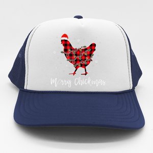 Merry Chickmas Red Plaid Pajama Chicken Santa Hat Chritsmas Cute Gift Trucker Hat