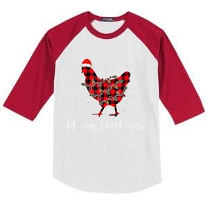 Merry Chickmas Red Plaid Pajama Chicken Santa Hat Chritsmas Cute Gift Kids Colorblock Raglan Jersey