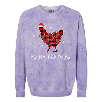 Merry Chickmas Red Plaid Pajama Chicken Santa Hat Chritsmas Meaningful Gift Colorblast Crewneck Sweatshirt