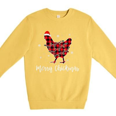 Merry Chickmas Red Plaid Pajama Chicken Santa Hat Chritsmas Meaningful Gift Premium Crewneck Sweatshirt