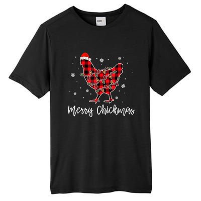 Merry Chickmas Red Plaid Pajama Chicken Santa Hat Chritsmas Meaningful Gift Tall Fusion ChromaSoft Performance T-Shirt