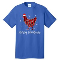 Merry Chickmas Red Plaid Pajama Chicken Santa Hat Chritsmas Meaningful Gift Tall T-Shirt