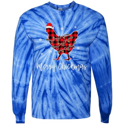 Merry Chickmas Red Plaid Pajama Chicken Santa Hat Chritsmas Meaningful Gift Tie-Dye Long Sleeve Shirt