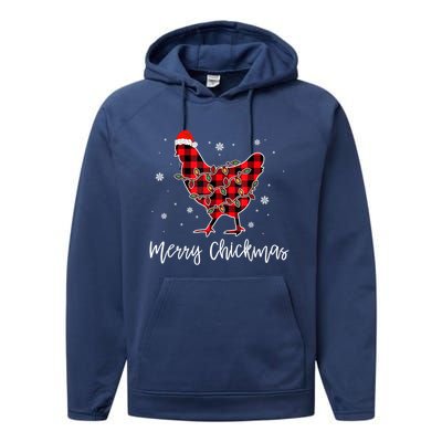 Merry Chickmas Red Plaid Pajama Chicken Santa Hat Chritsmas Meaningful Gift Performance Fleece Hoodie