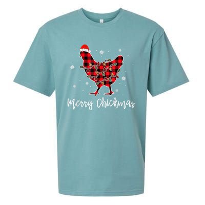 Merry Chickmas Red Plaid Pajama Chicken Santa Hat Chritsmas Meaningful Gift Sueded Cloud Jersey T-Shirt