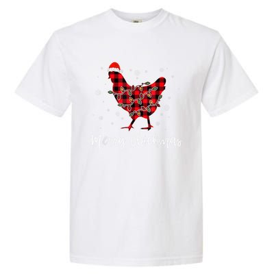 Merry Chickmas Red Plaid Pajama Chicken Santa Hat Chritsmas Meaningful Gift Garment-Dyed Heavyweight T-Shirt