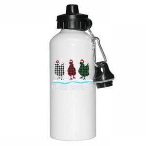 Merry Chickmas Red Plaid Pajama Chicken Santa Hat Chritsmas Gift Aluminum Water Bottle