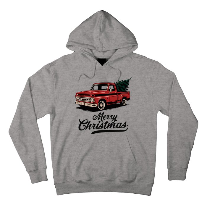 Merry Christmas Red Truck Vintage Retro Holiday Hoodie