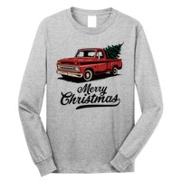 Merry Christmas Red Truck Vintage Retro Holiday Long Sleeve Shirt