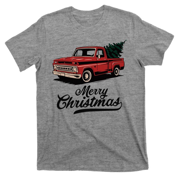 Merry Christmas Red Truck Vintage Retro Holiday T-Shirt