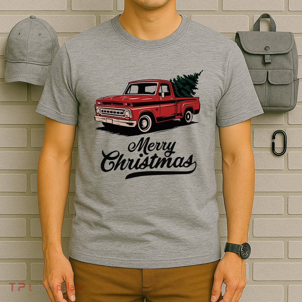Merry Christmas Red Truck Vintage Retro Holiday T-Shirt