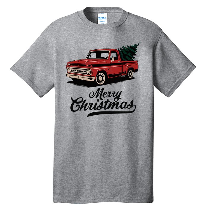 Merry Christmas Red Truck Vintage Retro Holiday Tall T-Shirt