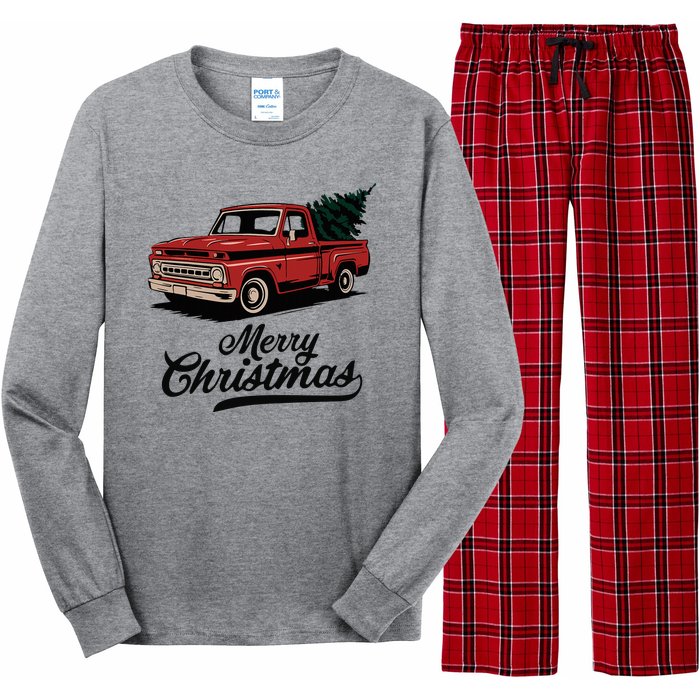 Merry Christmas Red Truck Vintage Retro Holiday Long Sleeve Pajama Set