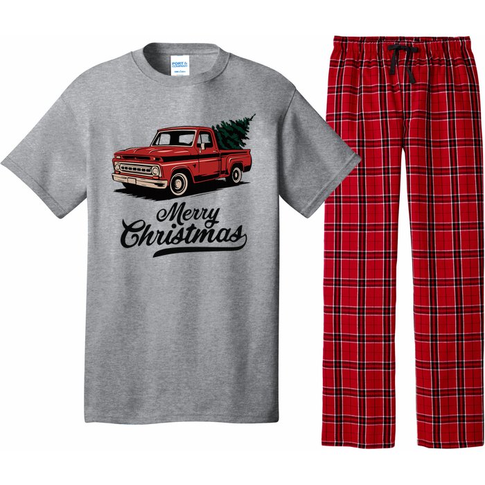 Merry Christmas Red Truck Vintage Retro Holiday Pajama Set