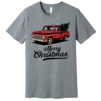 Merry Christmas Red Truck Vintage Retro Holiday Premium T-Shirt