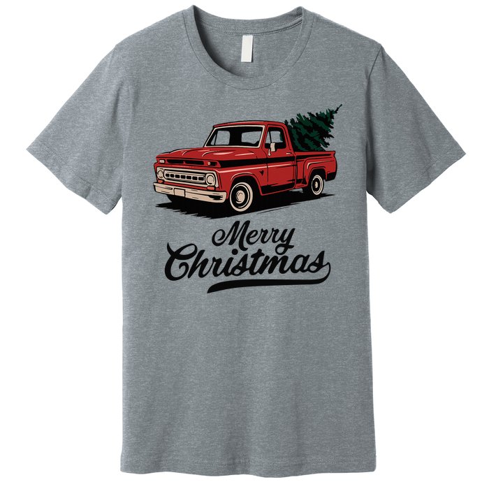 Merry Christmas Red Truck Vintage Retro Holiday Premium T-Shirt