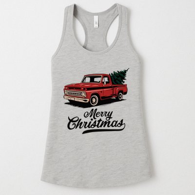 Merry Christmas Red Truck Vintage Retro Holiday Womens Tank Top