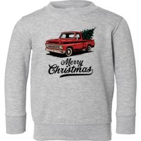 Merry Christmas Red Truck Vintage Retro Holiday Toddler Sweatshirt