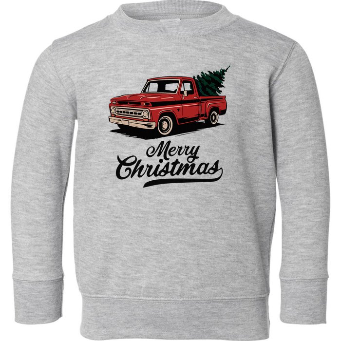 Merry Christmas Red Truck Vintage Retro Holiday Toddler Sweatshirt