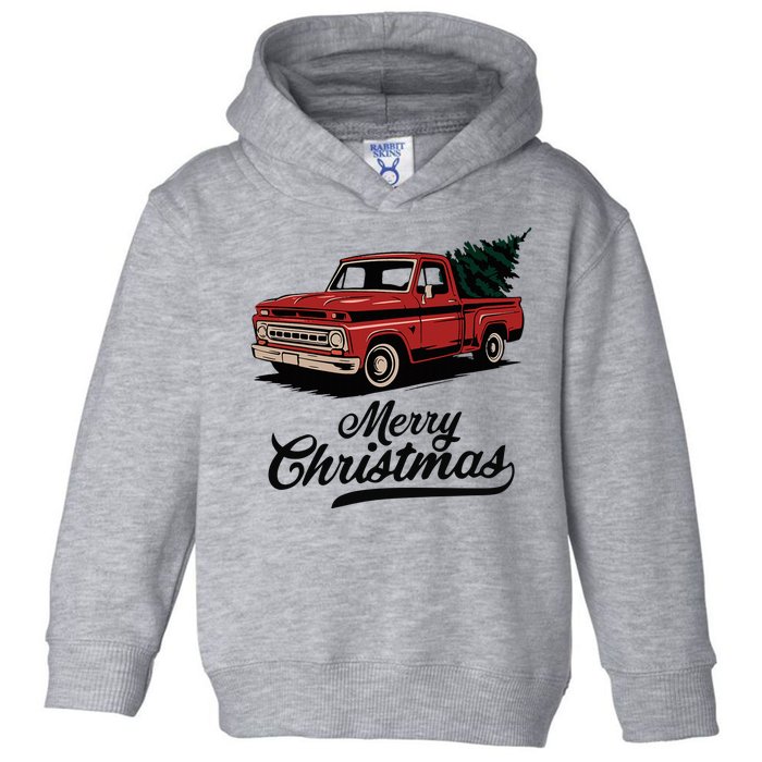 Merry Christmas Red Truck Vintage Retro Holiday Toddler Hoodie