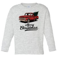 Merry Christmas Red Truck Vintage Retro Holiday Toddler Long Sleeve Shirt