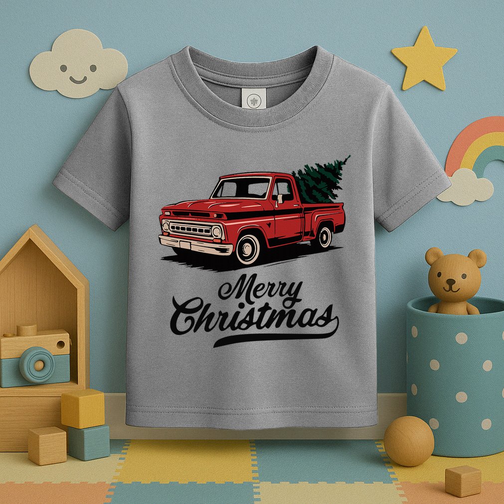 Merry Christmas Red Truck Vintage Retro Holiday Toddler T-Shirt